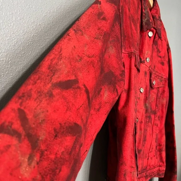 Trendy Red Denim Jacket - Picture 3 of 7